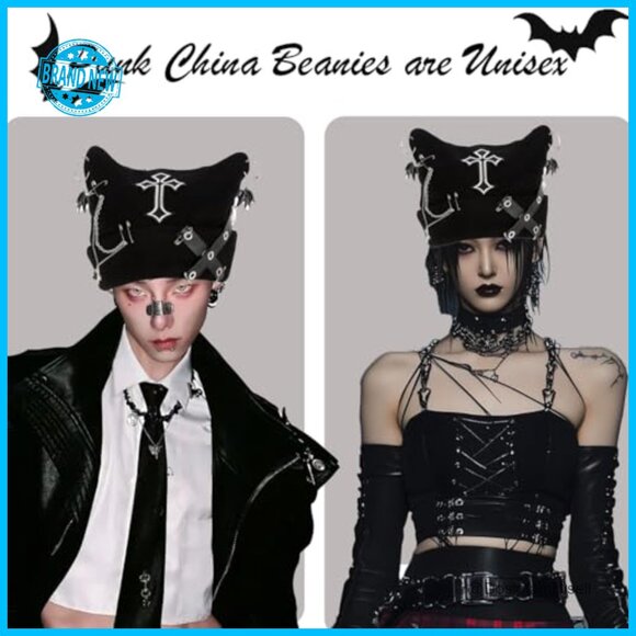 Grunge Crochet Hat Y2K Cat Ear Beanie Gothic Streetwear Accessory Winter Wear main image 5